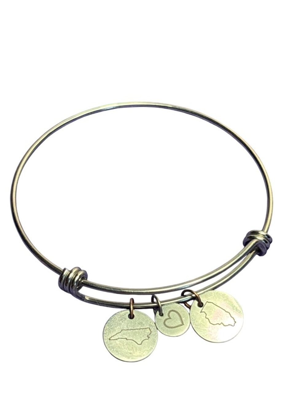 Silvertone Adjustable Charm Bracelet North Carolina Illinois Heart Charms